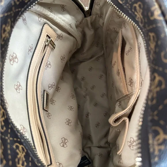 GUESS Monogram Leather Backpack in Brown and Tan - Picture 12 of 16